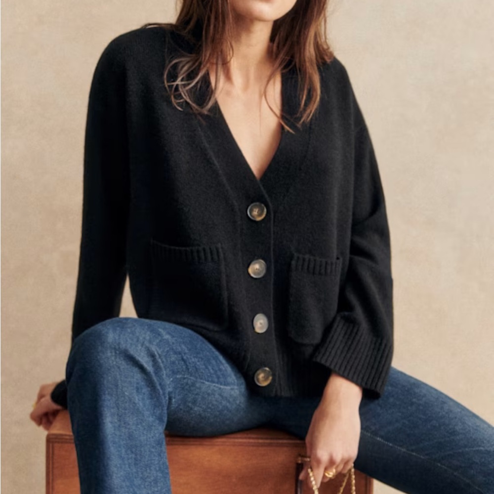 NWT SEZANE Jady Black V-Neck Cardigan Sweater